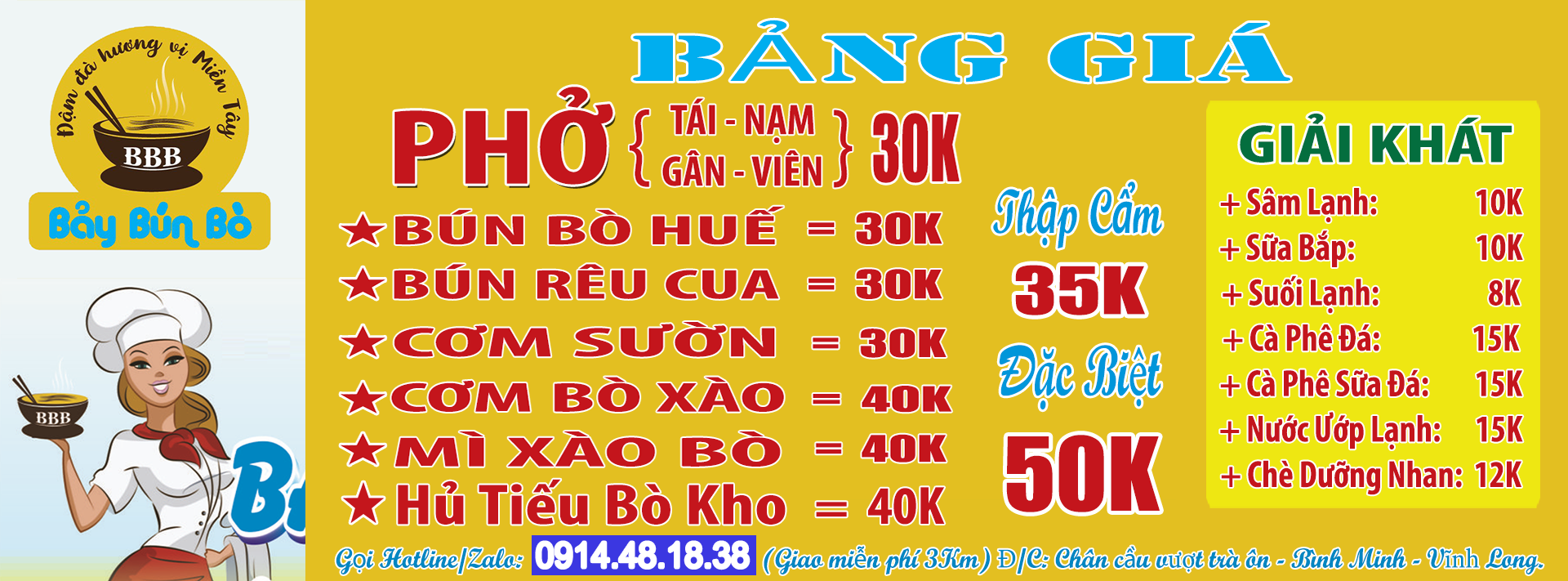 Bảng Giá Bảy Bún Bò 2023